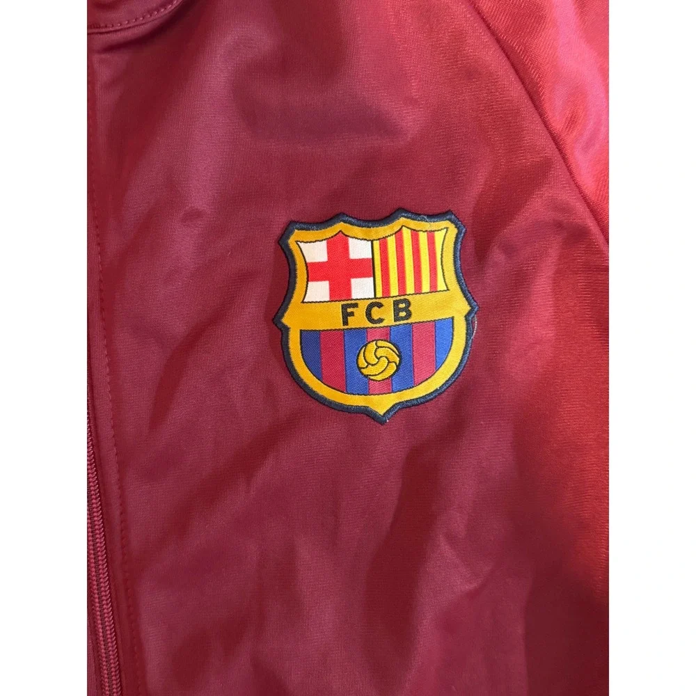 FC Barcelona Track Jacket Mens Large Burgundy Blue Full Zip Soccer FCB Warm Up